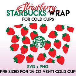 strawberry wrap svg, fruit wrap svg, starbucks wrap svg, 24oz cold cup svg, venti cold cup svg, full wrap svg, wrap svg