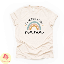 homeschool mama, pastel boho rainbow homeschool mama, pastel rainbow design on premium unisex shirt,