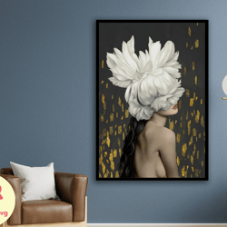 woman head flowers wall art, girl flowers poster, flower woman poster, naked art, sexy girl print, flower woman painting
