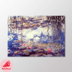 Monet Water Lilies Canvas Wall Art, Claude Monet Print, Impressionist Landscape Paintings, Garden Flower Print, Canvas R