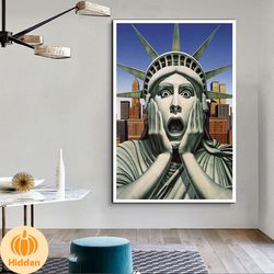 surprised statue of liberty canvas wall art, statue of liberty  urban graffiti modern wall decor street art living room