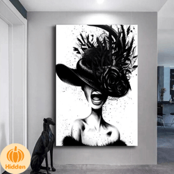 woman in black hat canvas wall art, woman with pink eyes canvas wall art, woman in mask canvas wall art