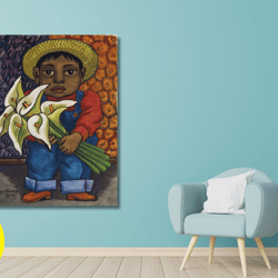 2 diego rivera canvas wall art,diego rivera child and flower art print,rivera artwork,canvas panel,flower pictures,ho