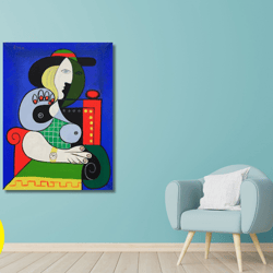 by pablo picasso,emme a la montre print canvas wall art,femme au bret et la robe quadrille,pablo picasso artworks wal