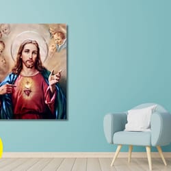 sacred heart of jesus, jesus sacred heart icon print, catholic art, catholic icon, jesus christ art, christian gift, rel