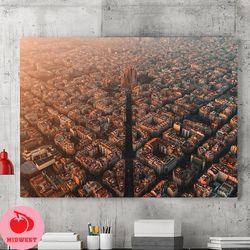 barcelona sunrise canvas wall art painting, canvas wall art, urban landscape posters, contemporary wall decoration, home