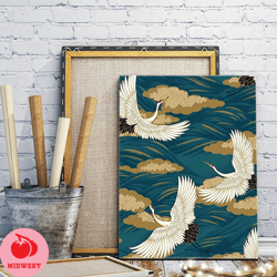 crane bird canvas wall art, japanese art crane bird wall decor, canvas wall art, bird wall art, wall decor, home decor