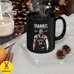 giannis antetokounmpo milwaukee bucks vintage mug, nba 90s rap style graphic coffee cup, perfect gift for christmas, bir