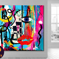 abstract lips and eyes kaleidoscope graffiti,painting, abstract, lips, eyes, kaleidoscope, graffiti, vibrant colors, art