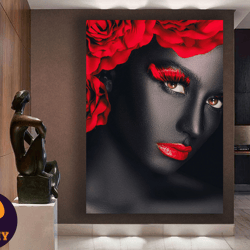 black woman with red hair, eyebrows, and lips,bold and beautiful, expressive portraiture, red-haired beauty,bold makeup,