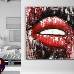 crimson whisper,abstract lips, modern art, red lip painting, textured canvas, bold colors, statement piece, contemporary