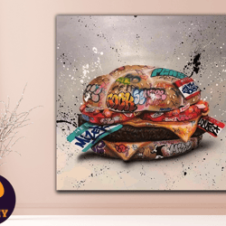 hamburger graffiti wall art, custom art decal, pop street graffiti wall art pictures and posters, fast food graffiti wal