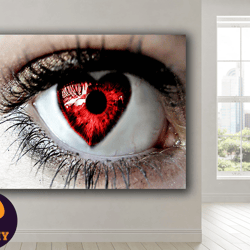 heart into eye wall art canvas, abstract red eye, surreal art, framed canvas art, modern surreal art, modern office, roo
