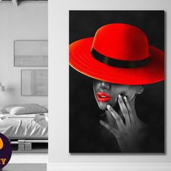 lady in the red hat,red hat, fashion art, elegance, stylish woman, contemporary art, wall art, home decor, personal styl