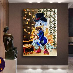 scrooge mcduck print on canvas, duck and dolar canvas wall art, cartoon canvas, childrens room canvas, wall decor, ready