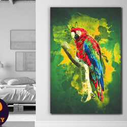 vivid avian splendor,scarlet macaw, tropical bird, colorful parrot, wildlife art, rainforest theme, vivid colors, avian