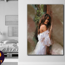 whisper of elegance,figurative art, romantic canvas, feminine charm, ethereal dress, impressionist art, emotional portra