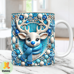 3D Deer Christmas Mug Wrap Cute Mug Wrap Sublimation Design PNG 3D Cute Deer 11oz 15oz Coffee Cup Template 3D Christmas