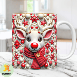 3D Deer Christmas Mug Wrap Cute Mug Wrap Sublimation Design PNG Cute Christmas 11oz & 15oz Coffee Cup Template 3D Christ