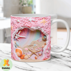 3D Hole In a Wall Mug Wrap, 3D Beach Seashells Mug Wrap Sublimation Design PNG, 3D Summer 11oz 15oz Coffee Mug Wrap