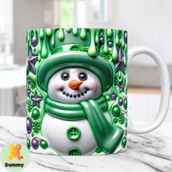 3D Inflated Snowman Mug Wrap Christmas Mug Wrap Sublimation Design 3D Floral Snowman Mug PNG Press Design 11oz and 15oz