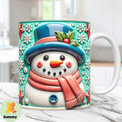 3D Inflated Snowman Mug Wrap Christmas Mug Wrap Sublimation Design PNG 11oz & 15oz Coffee Cup Template 3D Floral Snowman