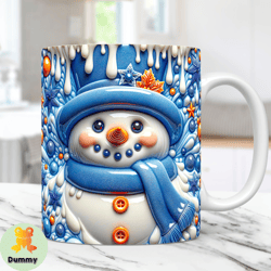 3D Inflated Snowman Mug Wrap Christmas Mug Wrap Sublimation Design PNG 11oz and 15oz Coffee Cup Template 3D Floral Snowm