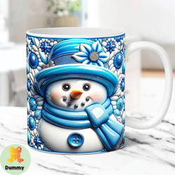 3D Inflated Snowman Mug Wrap Christmas Mug Wrap PNG Sublimation Design 11oz and 15oz Coffee Cup Template 3D Floral Snowm