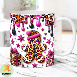 3d pink gingerbread christmas mug wrap, cute gingerbread mug wrap sublimation designs png, 11oz and 15oz coffee mug wrap