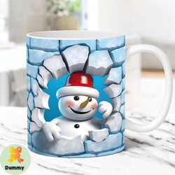 3D Snowman Christmas Mug Wrap 11oz and 15oz Mug Template Hole In A Wall Mug Sublimation Designs, Mug Wrap Template, Digi