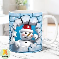 3d snowman christmas mug wrap 11oz and 15oz mug template hole in a wall mug sublimation designs, mug wrap template, digi