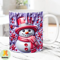 3D Snowman Mug Wrap Christmas Mug Wrap Inflated Sublimation Design 11oz and 15oz Coffee Cup Template 3D Floral Snowman M