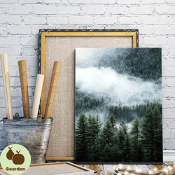 forest canvas wall art painting in fog, forest wall art, forest poster art canvas prints, nature art, home decoration