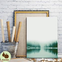 forest lake canvas wall art painting, misty lake, lake wall art, misty forest wall art, nature art posters, forest home