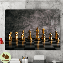 golden chess canvas wall art painting, canvas wall decoration, chess painting posters, modern wall art, home decoration