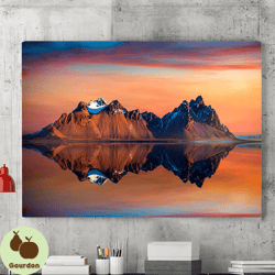 mountain lake mirror canvas wall art painting, nature posters, gable art, canvas printing, living room wall art, home de