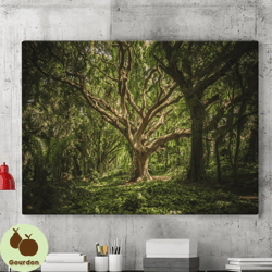 old tree landscape canvas wall art painting, forest wall art, nature landscape art, green poster, wall decor, home decor