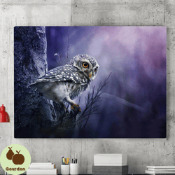 owl in tree branch canvas wall art painting, canvas wall decoration, animal art posters, living room wall art, home deco