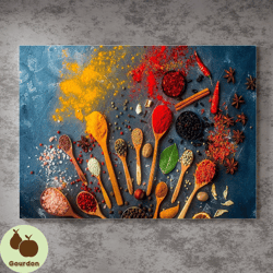 spices canvas print,kitchen wall decor,culinary art,foodie gift,vibrant colors,herb collection,flavorful prints