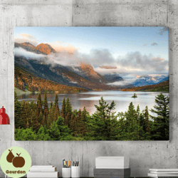 st. mary lake landscape canvas wall art painting, mountain landscape wall art, national park poster, canvas print, wall