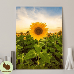 sunflower poster,vibrant floral art print,botanical decor,feel the beauty of nature,sunny home decor,nature inspired pos