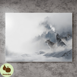 wolves poster,majestic arctic howlers,snowy wolf pack,wildlife decor,unique artwork for nature lovers