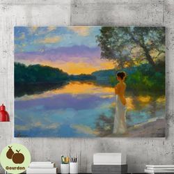 woman nude canvas wall art, landscape painting, nude female art on canvas, original erotic oil canvas print, impressioni