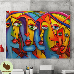 women portrait wall art painting, oversized wall decor, abstract art canvas print, feminine poster, living room wall dec