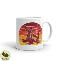 colorful nessie bigfoot riding coffee mug, funny humor graphics printed retro coffee mug, montereys is real coffee mug,