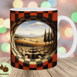 3d abstract landscape mug wrap, 11oz 15oz mug template, mug sublimation design, hole in a wall mug template, instant di