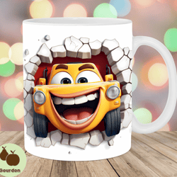 3d car hole in a wall mug wrap, 11oz 15oz mug template, kids mug sublimation design, cartoon mug template, instant digi