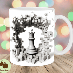 3d chess queen hole in a wall mug wrap, 11oz  15oz mug template, mug sublimation design, mug wrap template, instant digi
