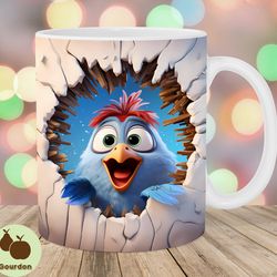 3d chick hole in a wall mug wrap, 11oz 15oz mug template, mug sublimation design, chicken mug wrap template, instant di