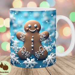 3d christmas gingerbread man mug wrap, 11oz and 15oz mug template, mug sublimation design, mug wrap template, instant di
